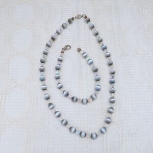 Handmade Gray Cat's Eye Necklace and Bracelet Set Women Casual, Business